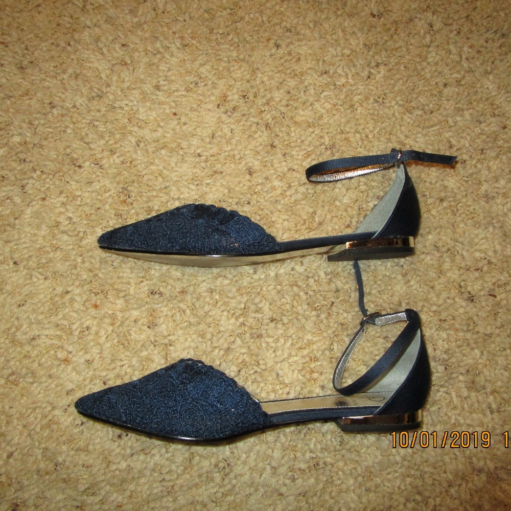 Adrianna Papell Navy Attalie Lace Flat Shoes